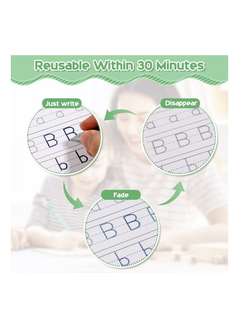 دفتر نسخ سحري للأطفال، دفاتر عمل للكتابة اليدوية قابلة لإعادة الاستخدام لتصميم قوالب رياض الأطفال ومساعدة الكتابة اليدوية (4 كتب + 1 قلم + 10 إعادة تعبئة + 1 مقبض قلم) - Image 3