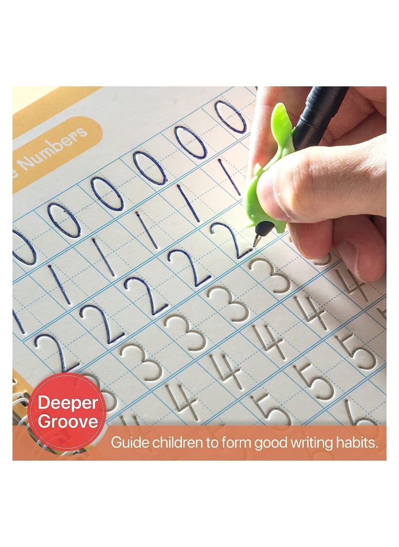 دفتر نسخ سحري للأطفال، دفاتر عمل للكتابة اليدوية قابلة لإعادة الاستخدام لتصميم قوالب رياض الأطفال ومساعدة الكتابة اليدوية (4 كتب + 1 قلم + 10 إعادة تعبئة + 1 مقبض قلم) - Image 2