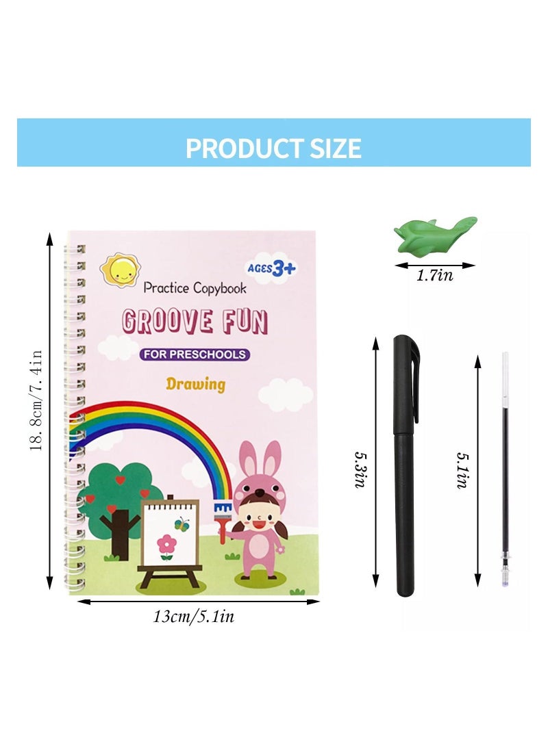دفتر نسخ سحري للأطفال، دفاتر عمل للكتابة اليدوية قابلة لإعادة الاستخدام لتصميم قوالب رياض الأطفال ومساعدة الكتابة اليدوية (4 كتب + 1 قلم + 10 إعادة تعبئة + 1 مقبض قلم) - Image 5