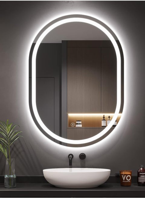 Large Wall Mirror (70 x 100 cm) – Oval Full Body Mirror with HD Clarity, 3 Color Temperature Adjustment, Dimmable Touch Control, and Memory Function – Versatile Horizontal and Vertical Mounting – Wall-Mounted Makeup Mirror with Explosion-Proof HD Glass – Elegant Full-Length Mirror for Bedroom, Living Room, and Bathroom