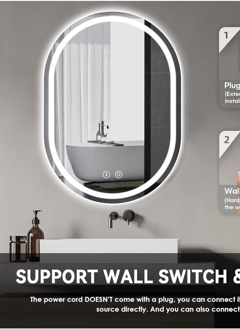 Large Wall Mirror (70 x 100 cm) – Oval Full Body Mirror with HD Clarity, 3 Color Temperature Adjustment, Dimmable Touch Control, and Memory Function – Versatile Horizontal and Vertical Mounting – Wall-Mounted Makeup Mirror with Explosion-Proof HD Glass – Elegant Full-Length Mirror for Bedroom, Living Room, and Bathroom