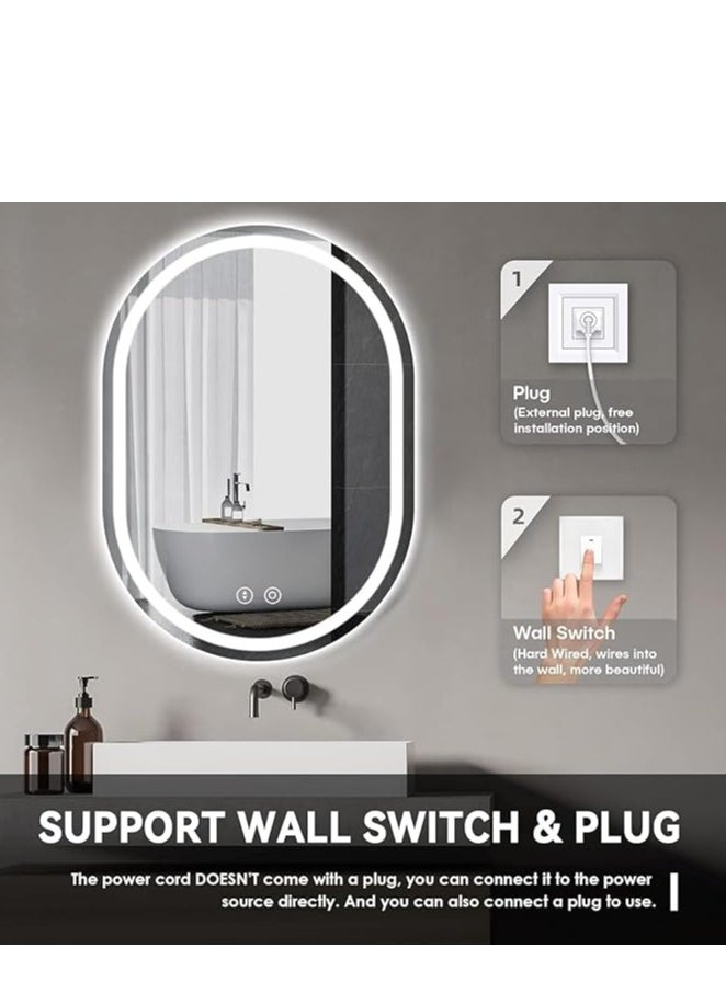 Large Wall Mirror (70 x 100 cm) – Oval Full Body Mirror with HD Clarity, 3 Color Temperature Adjustment, Dimmable Touch Control, and Memory Function – Versatile Horizontal and Vertical Mounting – Wall-Mounted Makeup Mirror with Explosion-Proof HD Glass – Elegant Full-Length Mirror for Bedroom, Living Room, and Bathroom