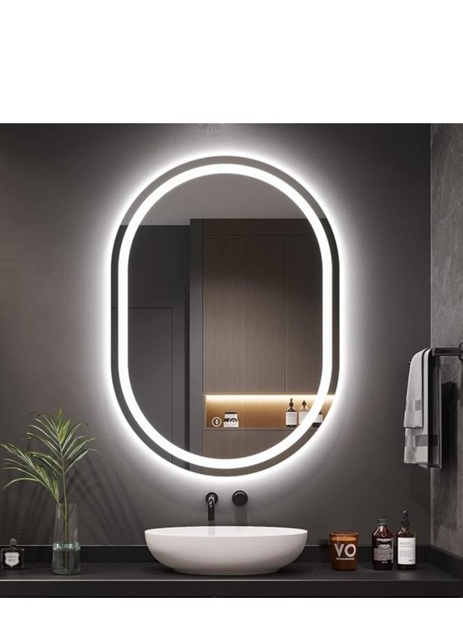 Large Wall Mirror (70 x 100 cm) – Oval Full Body Mirror with HD Clarity, 3 Color Temperature Adjustment, Dimmable Touch Control, and Memory Function – Versatile Horizontal and Vertical Mounting – Wall-Mounted Makeup Mirror with Explosion-Proof HD Glass – Elegant Full-Length Mirror for Bedroom, Living Room, and Bathroom