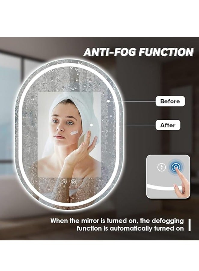 Large Wall Mirror (70 x 100 cm) – Oval Full Body Mirror with HD Clarity, 3 Color Temperature Adjustment, Dimmable Touch Control, and Memory Function – Versatile Horizontal and Vertical Mounting – Wall-Mounted Makeup Mirror with Explosion-Proof HD Glass – Elegant Full-Length Mirror for Bedroom, Living Room, and Bathroom