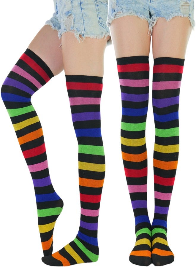 جوارب نسائية من الأكريليك من ToBeInStyle - أسود ومخطط بألوان قوس قزح - مقاس واحد - Image 2