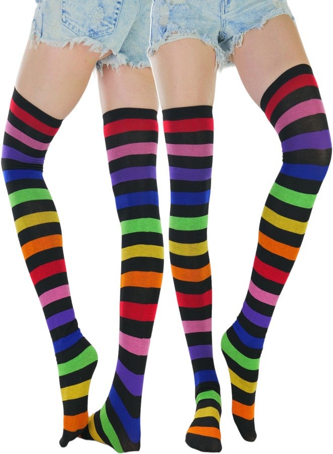 جوارب نسائية من الأكريليك من ToBeInStyle - أسود ومخطط بألوان قوس قزح - مقاس واحد - Image 3