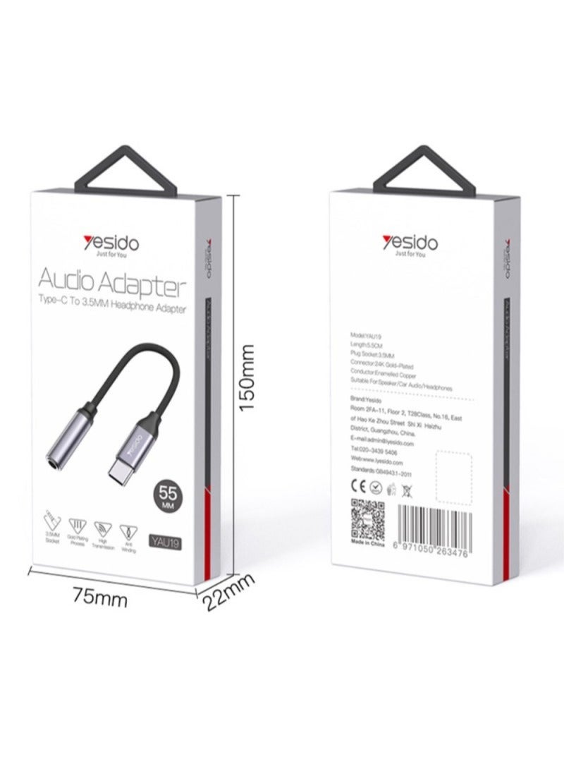 Yesido YAU19 Type-C to 3.5mm Audio Adapter Cable  Grey - Image 2
