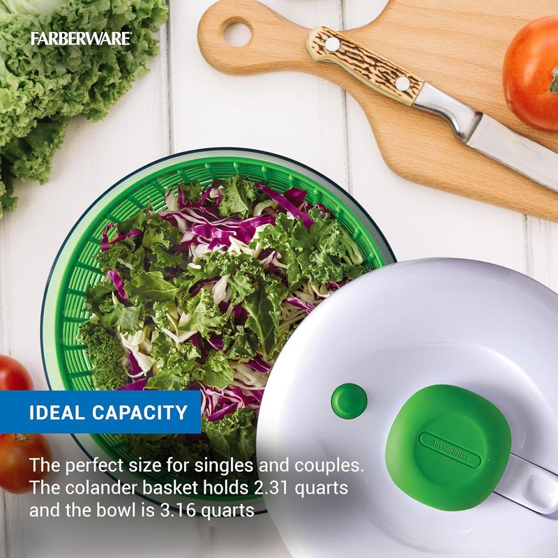 Farberware Professional Pump Small Salad Spinner with Bowl featuring Non Slip Grip, Small 3.16 Quart, Colander and Built in draining System for Fresh, Crisp, Clean Salad and Produce, Green - Image 3