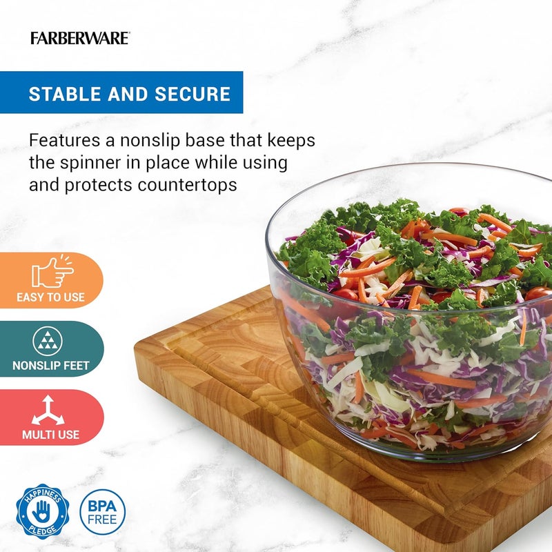 Farberware Professional Pump Small Salad Spinner with Bowl featuring Non Slip Grip, Small 3.16 Quart, Colander and Built in draining System for Fresh, Crisp, Clean Salad and Produce, Green - Image 2