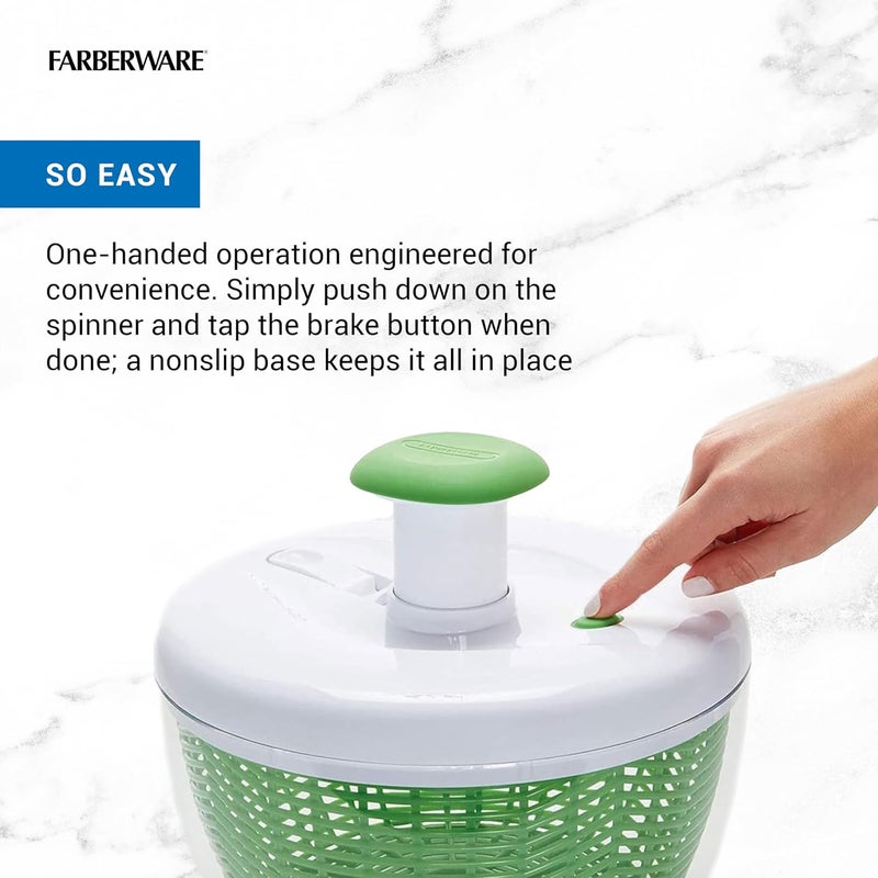 Farberware Professional Pump Small Salad Spinner with Bowl featuring Non Slip Grip, Small 3.16 Quart, Colander and Built in draining System for Fresh, Crisp, Clean Salad and Produce, Green - Image 4