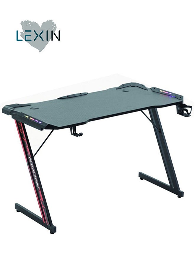 LEXIN Gaming Desk with Carbon Fiber Surface and Ambient Light- Ideal Gift for Gamers, PC Enthusiasts, and Home Office Workstations 