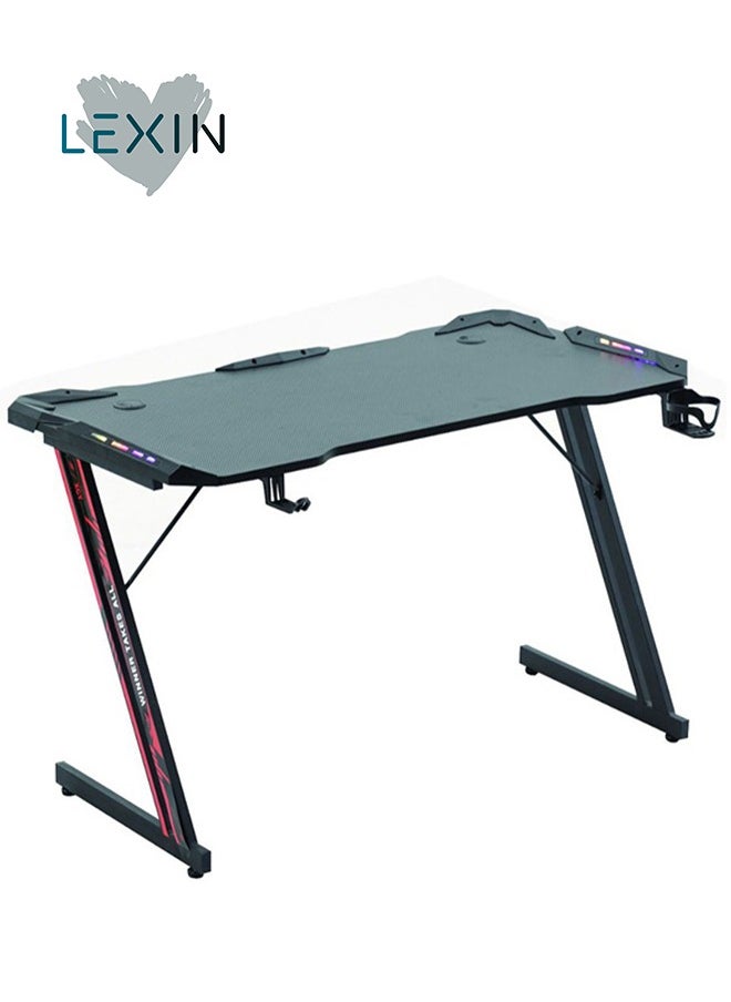LEXIN Gaming Desk with Carbon Fiber Surface and Ambient Light- Ideal Gift for Gamers, PC Enthusiasts, and Home Office Workstations  - Image 1