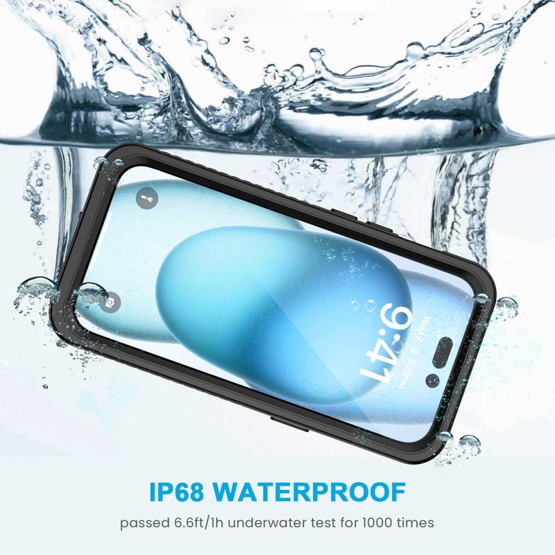 Lanhiem for iPhone 15 Case, IP68 Waterproof Dustproof Shockproof for iPhone 15 Cases with Built-in Screen Protector, Protective Heavy Duty Rugged Phone Cover for iPhone 15-6.1 inch (Black/Clear) - Image 2