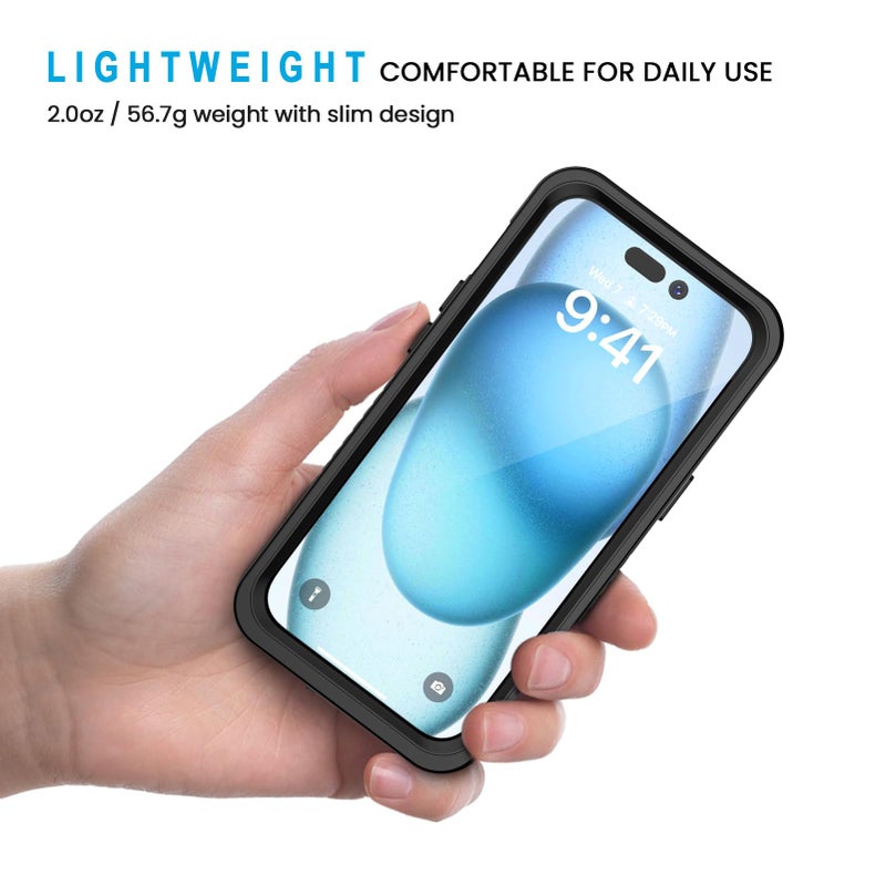 Lanhiem for iPhone 15 Case, IP68 Waterproof Dustproof Shockproof for iPhone 15 Cases with Built-in Screen Protector, Protective Heavy Duty Rugged Phone Cover for iPhone 15-6.1 inch (Black/Clear) - Image 4