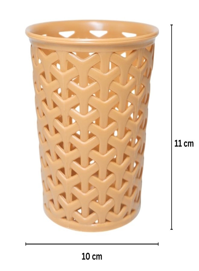 MORVI Linea Small Round Plastic Multipurpose Organizer For Kitchen, Bathroom, Salon, Office|Stationery,Cutlery,Pen,Makeup Brushes Holder|Hanging Toothbrush Stand |Pack Of 4 | CAMEL BLUE - Image 3