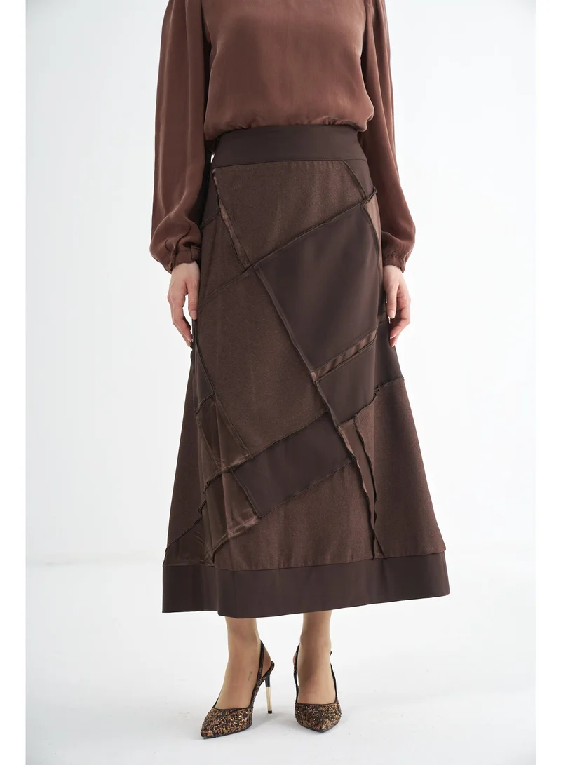MissWhence Full-Length Patchwork Panel Skirt with Decorative Seams