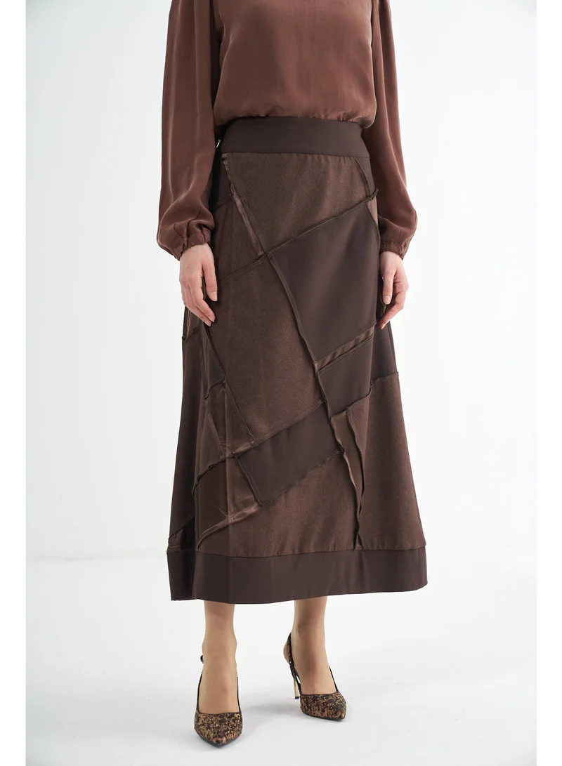 MissWhence Full-Length Patchwork Panel Skirt with Decorative Seams