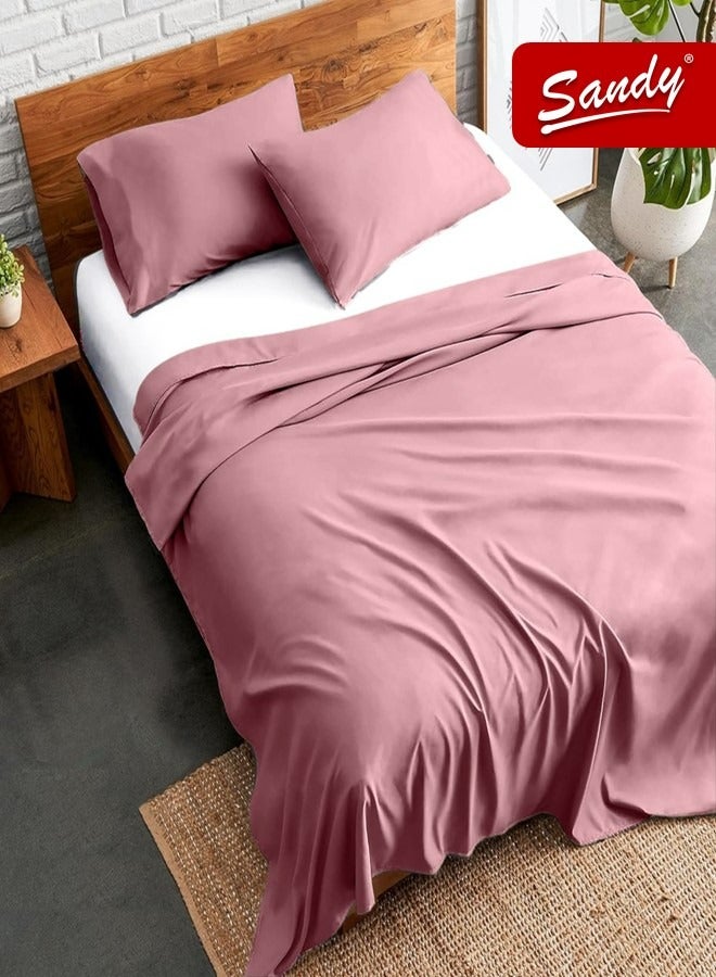 Sandy Premium Hotel Quality Flat Sheet and Pillow Cases, Bed Sheet 3 Pieces Set, Soft & Breathable and Cooling, Full Size 243 x 205 cm, Rosy - Image 1