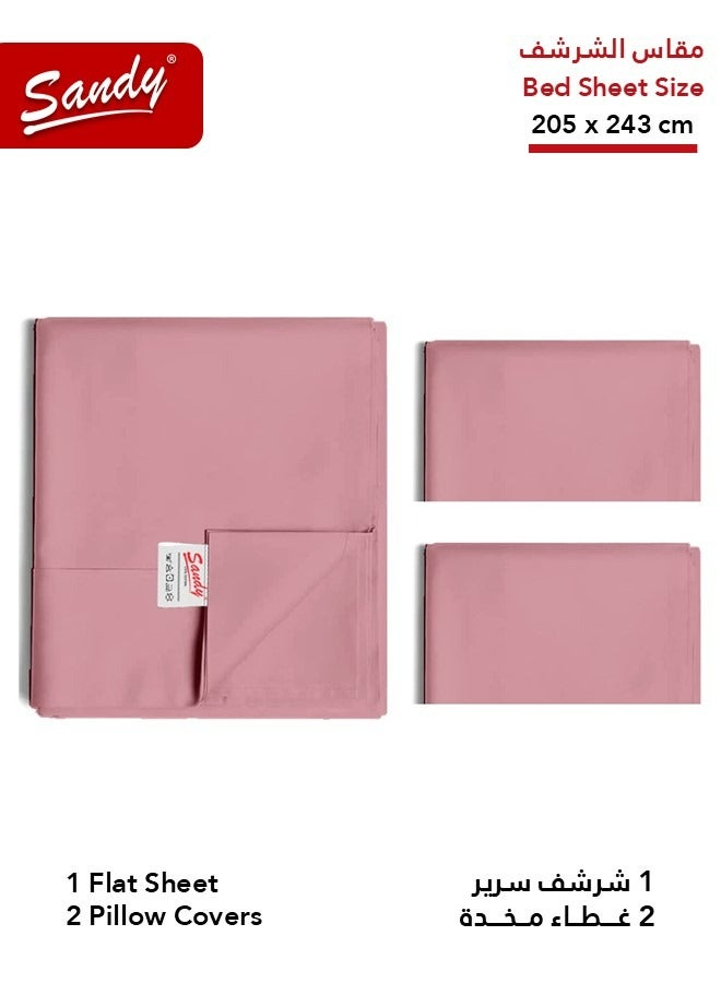 Sandy Premium Hotel Quality Flat Sheet and Pillow Cases, Bed Sheet 3 Pieces Set, Soft & Breathable and Cooling, Full Size 243 x 205 cm, Rosy - Image 2