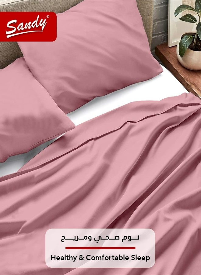 Sandy Premium Hotel Quality Flat Sheet and Pillow Cases, Bed Sheet 3 Pieces Set, Soft & Breathable and Cooling, Full Size 243 x 205 cm, Rosy - Image 5