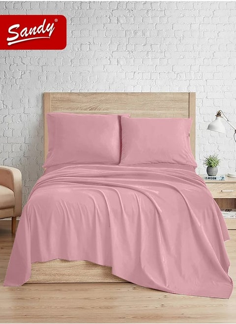 Sandy Premium Hotel Quality Flat Sheet and Pillow Cases, Bed Sheet 3 Pieces Set, Soft & Breathable and Cooling, Full Size 243 x 205 cm, Rosy
