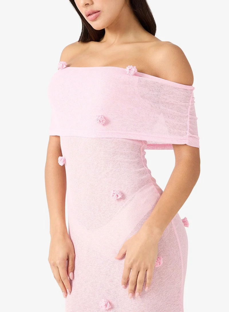 Ginger Off Shoulder Knitted Crochet Beach Dress