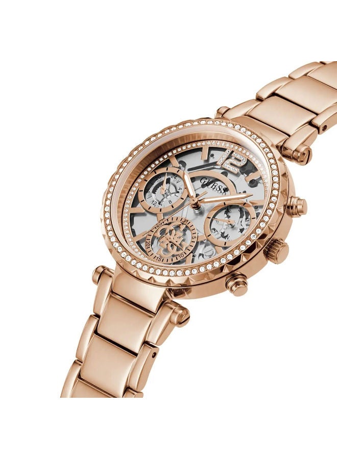 جس ساعة للنساء، حركة كوارتز، شاشة تناظرية، حزام من الفولاذ المقاوم للصدأ باللون الذهبي الوردي-GW0403L3 - Image 3