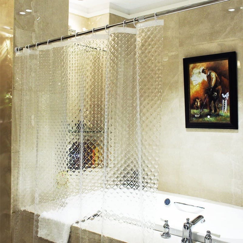 ecooe Shower Curtain Waterproof Mildew Resistant 240 x 200 cm Plastic Clear Shower Curtains 100 EVA Bath Curtain 3D Rhombus 94 x 78 Inch with 12 Hooks Rings for Shower or Bathtub