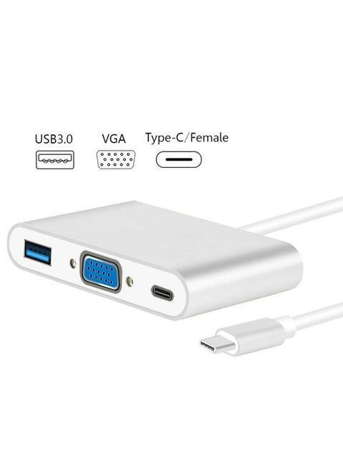 USB Type C to VGA 3-in-1 Hub Adapter supports USB Type C tablets and laptops for Macbook Pro / Google ChromeBook(Silver)
