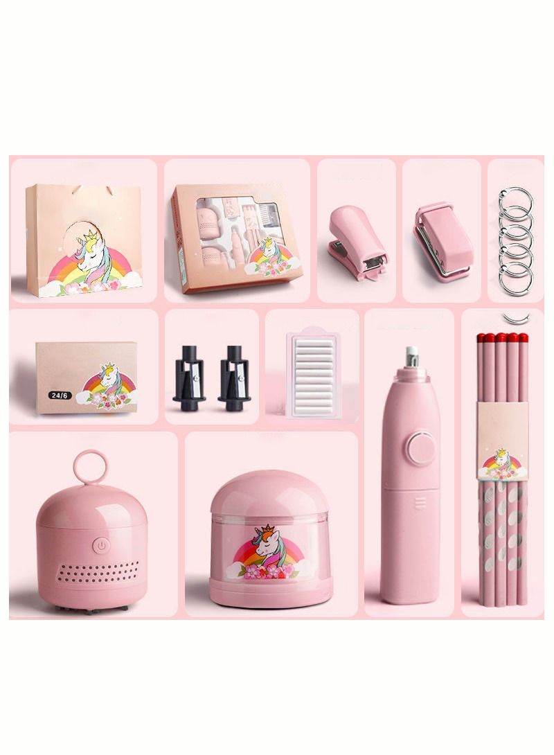 33PCS Electric Pencil Sharpener Eraser Vacuum Cleaner Set Portable Stationery For Kids Adults Home Office School Classroom - Image 1