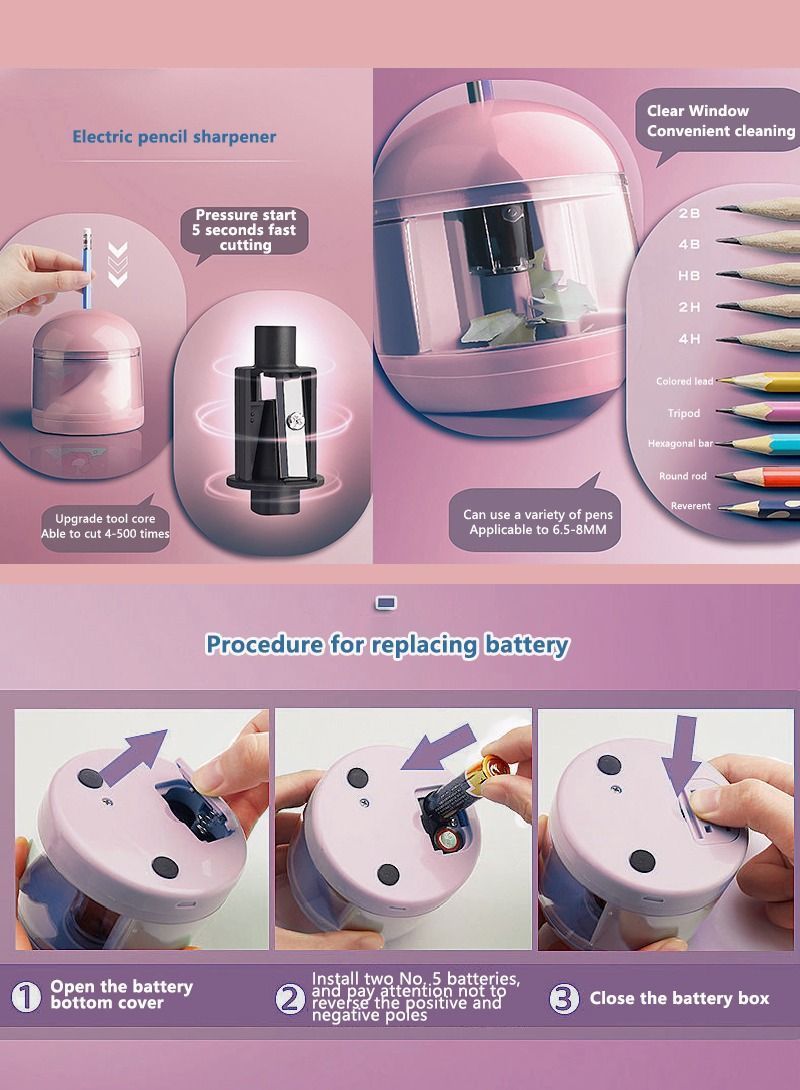 33PCS Electric Pencil Sharpener Eraser Vacuum Cleaner Set Portable Stationery For Kids Adults Home Office School Classroom - Image 3
