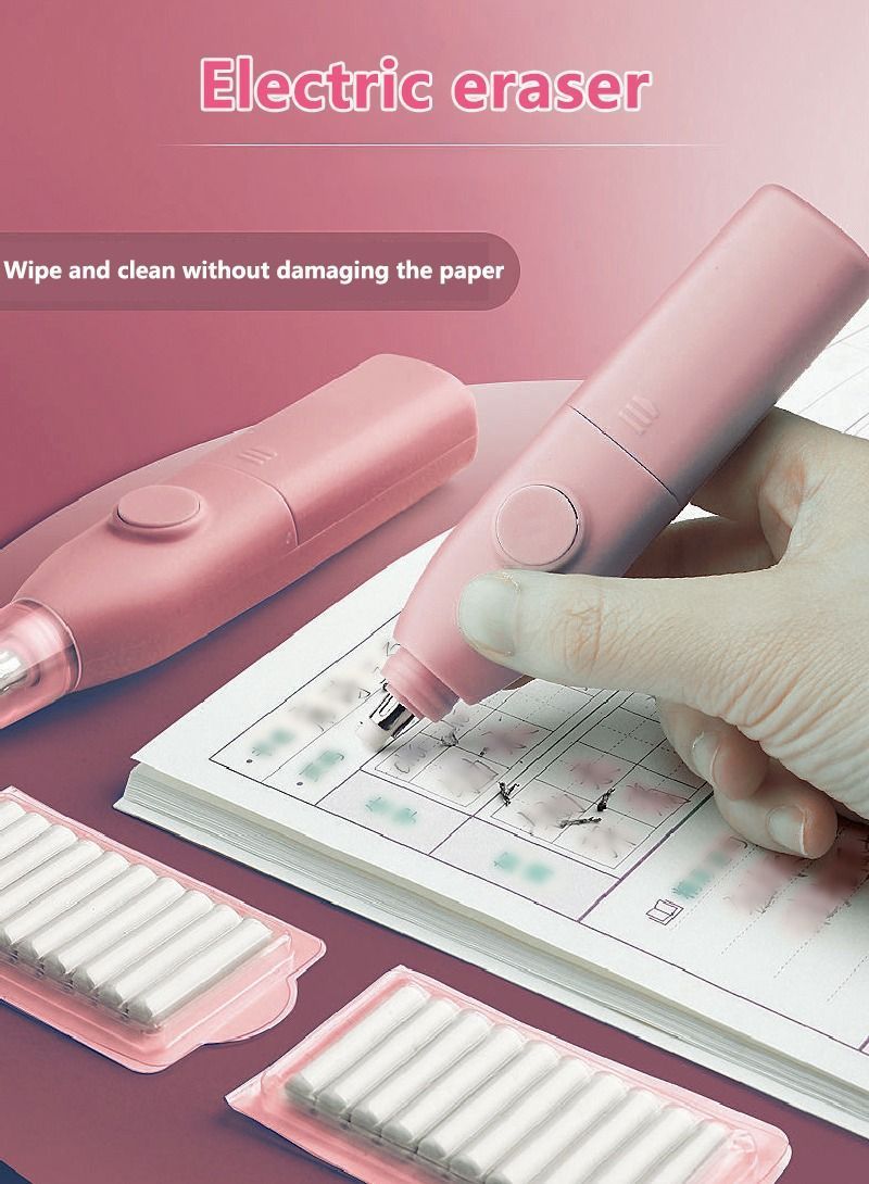 33PCS Electric Pencil Sharpener Eraser Vacuum Cleaner Set Portable Stationery For Kids Adults Home Office School Classroom - Image 2