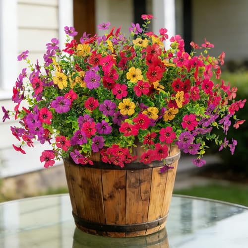 ADXORA 12 Bundles Artificial FlowersFaux Plants for Spring Summer Decoration UV Resistant Colorful Violets Eucalyptus for Outside Home Planter Porch Patio Yard Decor - Image 3