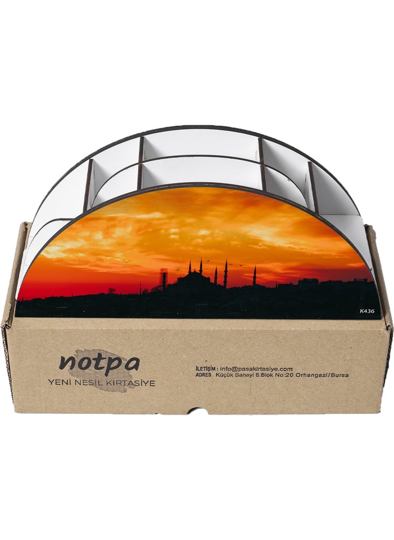 KutuTR Wooden Vip Istanbul Model Rainbow Ruler Desktop Pen Holder Organizer with Mounted Box  - Image 4