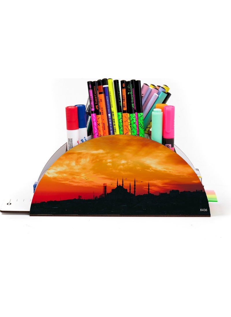 KutuTR Wooden Vip Istanbul Model Rainbow Ruler Desktop Pen Holder Organizer with Mounted Box  - Image 5