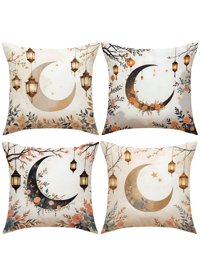 4 جهاز كمبيوتر شخصي رمضان غطاء وسادة، رمضان وسادة الحالات، رمضان ديكورات، رمضان ديكورات وسادة حالة القمر الذهبي مطبوعة المنزل أريكة سرير وسادة (45 * 45 سم) - Image 1