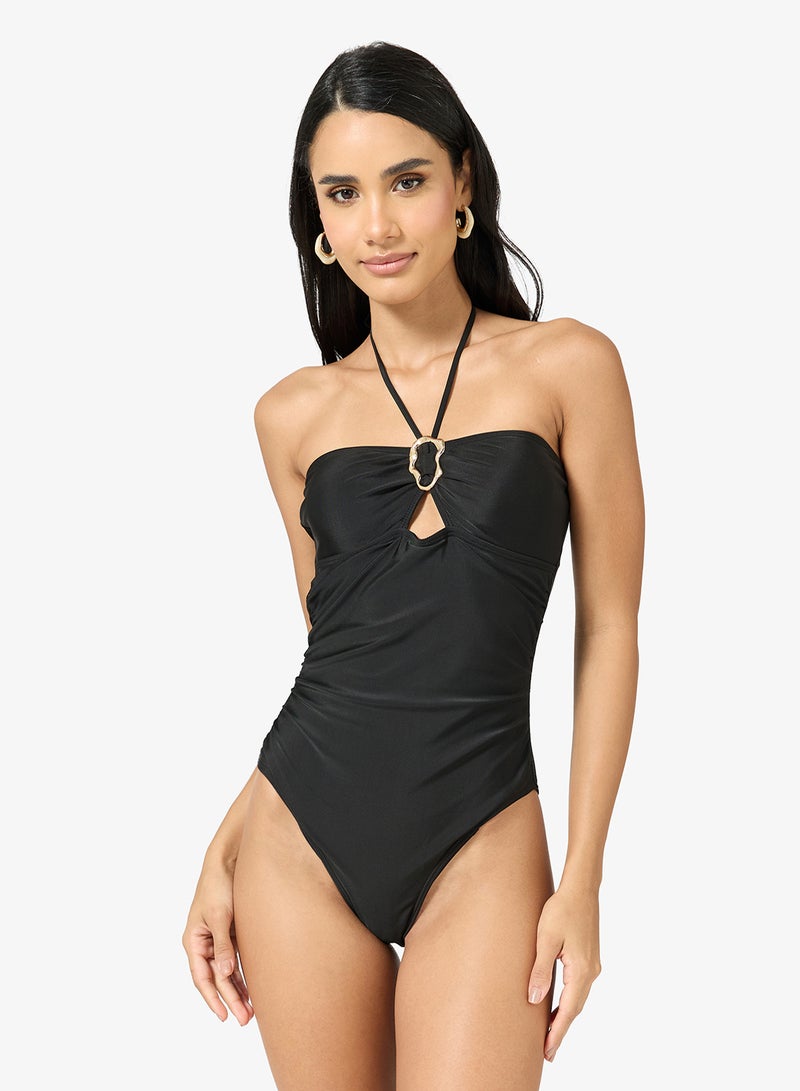Ginger Halter Neck Swimsuit with Golden Accent - Image 1