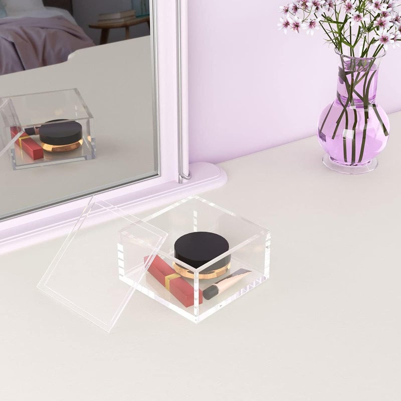 NIUBEE Acrylic Storage Box with Lids, 4‘’ Clear Mult-Purpose Box Square Stackable for Office, Home, Mini Cube Containers for Jewelry,Staples, Mini Toys - Image 3