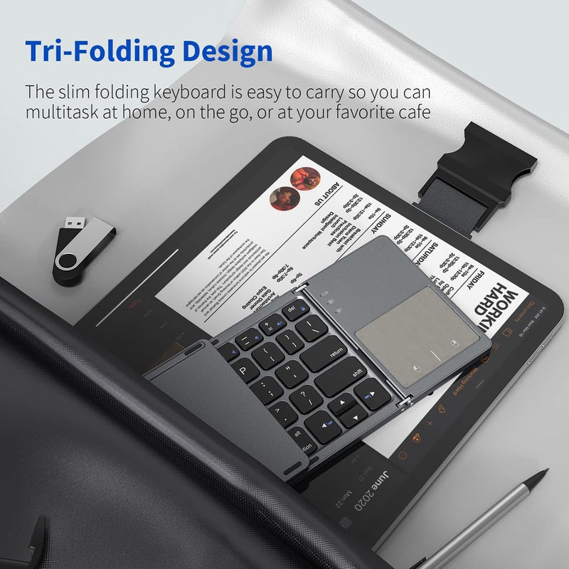 Foldable Bluetooth Keyboard with Touchpad Compatible with iOS/Mac OS - Multi Device Rechargeable Wireless Keyboard with Trackpad for iMac, iPad, iPad Pro, iPad Air, iPad Mini, iPhone - Image 3