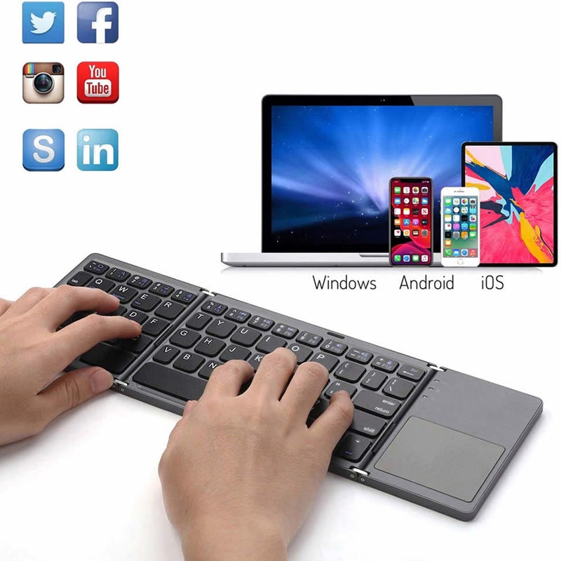 Foldable Bluetooth Keyboard with Touchpad Compatible with iOS/Mac OS - Multi Device Rechargeable Wireless Keyboard with Trackpad for iMac, iPad, iPad Pro, iPad Air, iPad Mini, iPhone - Image 5