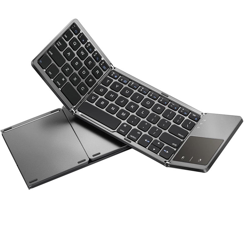 Foldable Bluetooth Keyboard with Touchpad Compatible with iOS/Mac OS - Multi Device Rechargeable Wireless Keyboard with Trackpad for iMac, iPad, iPad Pro, iPad Air, iPad Mini, iPhone - Image 1