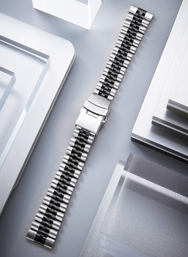 BINLUN Stainless Steel Watch Strap Replacement Metal Watch Bracelet 18mm 20mm 22mm 24mm 26mm Smart Watch Band for Men Women in Silver, Gold, Black, Rose Gold, Two Toned with Safety Deployment Clasp - Image 4
