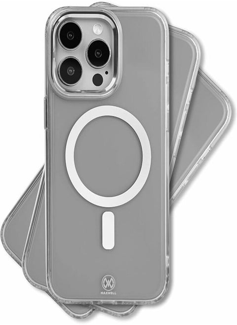 Maxwell Crystalline Compatible with MagSafe Case for iPhone 15 Pro - Clear Drop-Proof Protective Cover with Metallic Camera Lens Protection, Wireless Charging Compatible (Gray)