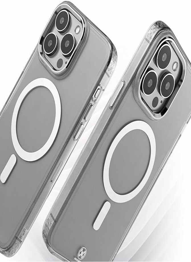 Maxwell Crystalline Compatible with MagSafe Case for iPhone 15 Pro - Clear Drop-Proof Protective Cover with Metallic Camera Lens Protection, Wireless Charging Compatible (Gray)