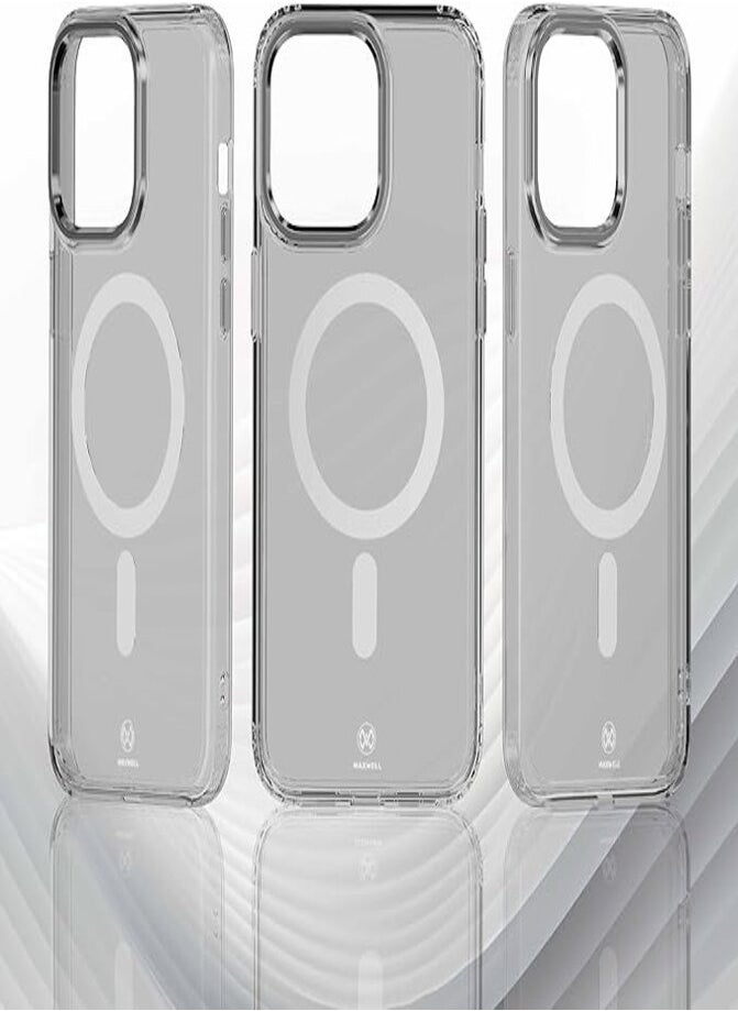 Maxwell Crystalline Compatible with MagSafe Case for iPhone 15 Pro - Clear Drop-Proof Protective Cover with Metallic Camera Lens Protection, Wireless Charging Compatible (Gray)