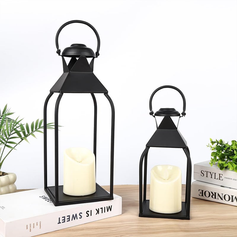 Pibeyer Modern Lantern Decor Indoor,Black Metal Lanterns Outdoor,Decorative Candles Lanterns for Living Room,Home,Farmhouse,Porch,Patio,Fireplace,Table,Floor,Fall,Christmas,Holiday - Image 4