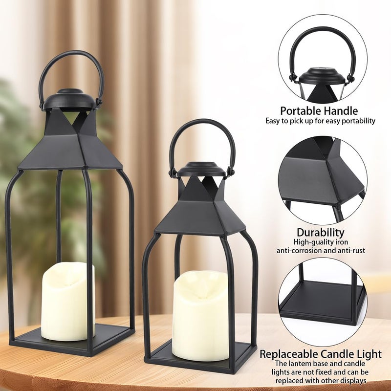 Pibeyer Modern Lantern Decor Indoor,Black Metal Lanterns Outdoor,Decorative Candles Lanterns for Living Room,Home,Farmhouse,Porch,Patio,Fireplace,Table,Floor,Fall,Christmas,Holiday - Image 3