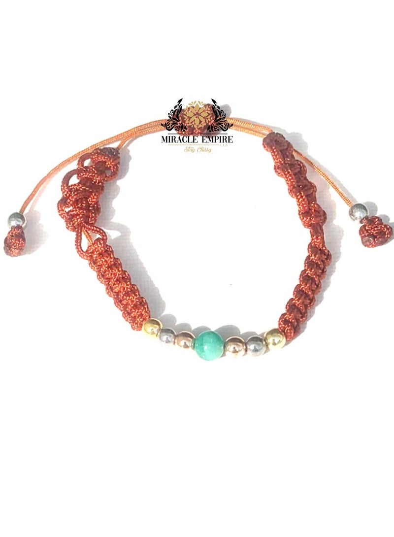 Miracle Empire 18k Rose White Yellow Gold Plated Beads Orangy Brown Rope Bracelet  - Image 2