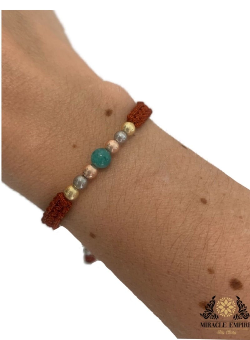 Miracle Empire 18k Rose White Yellow Gold Plated Beads Orangy Brown Rope Bracelet  - Image 1