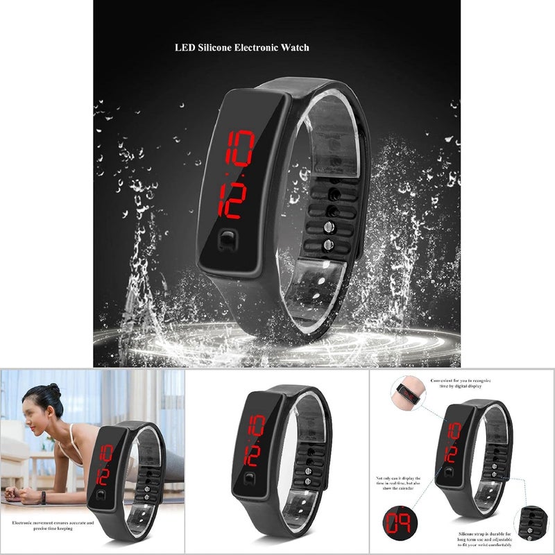 klarako Sports Outdoor Wristwatches, Waterproof LED Wristwatch, Electronic Wristwatch Fitness Tracker Smart Wristband Sports Watch for Children Women Women Men Girls Boys(black) - Image 2